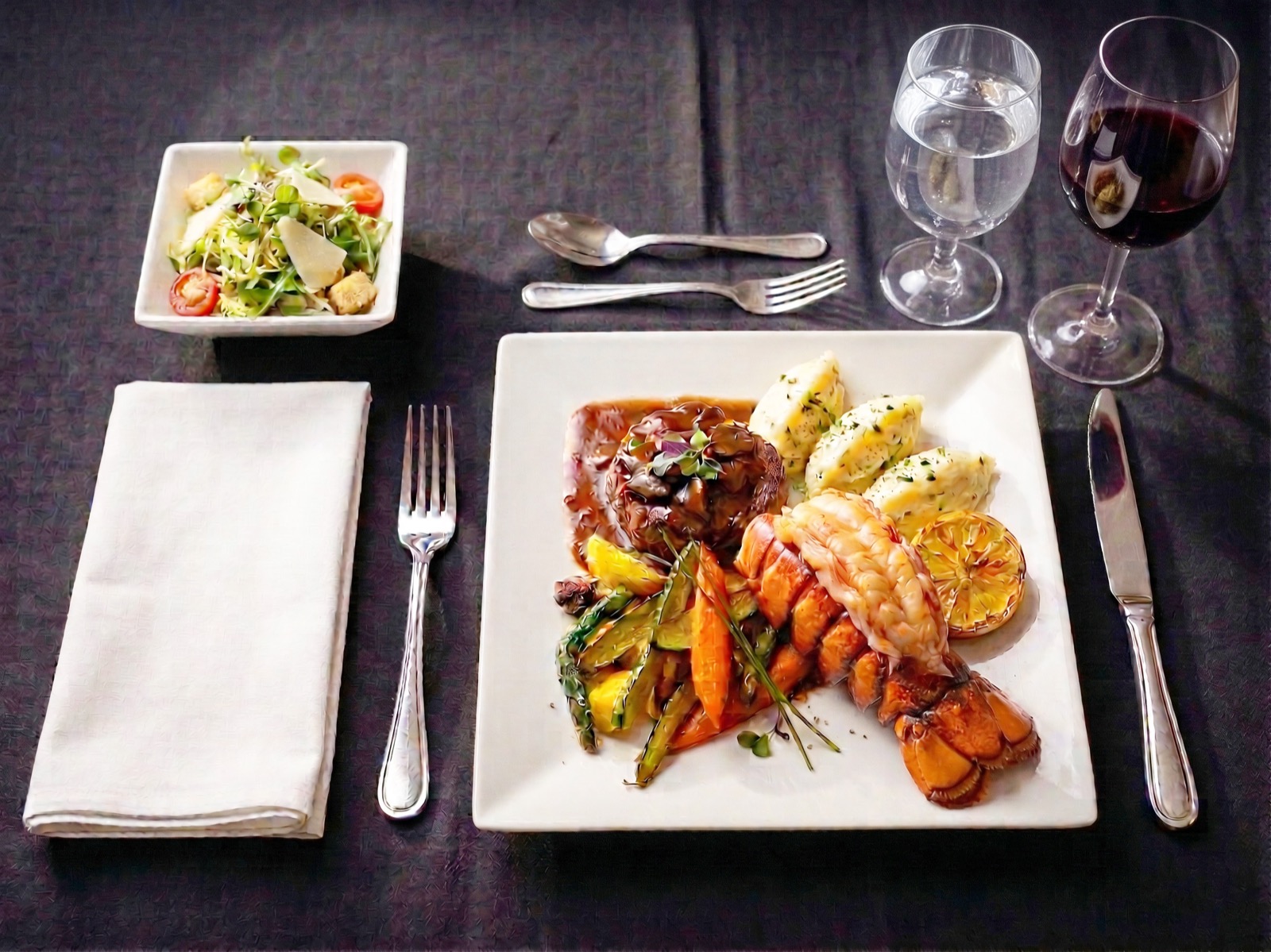 Surf and turf plated dinner at Highway 39 Event Center