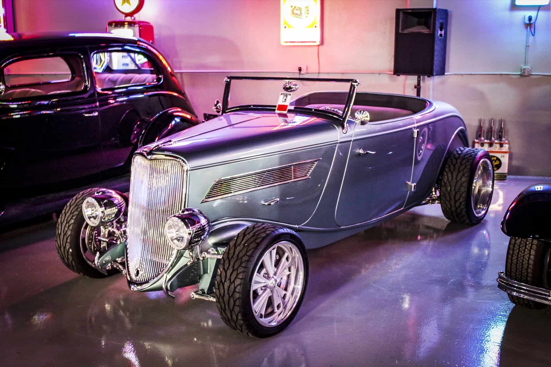 Classic vintage hot rod car displayed at Highway 39 Event Center.