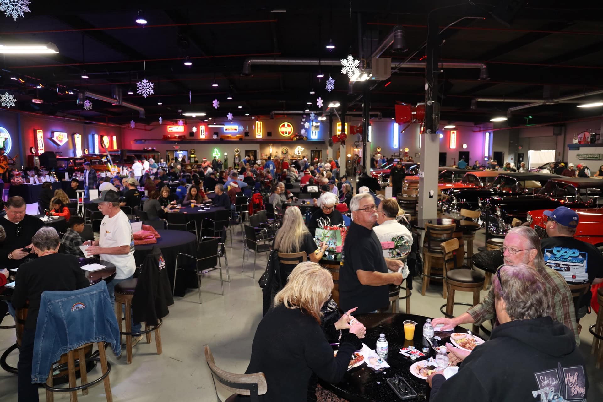 Interior view of Highway 39 Event Center with guests dining and socializing.